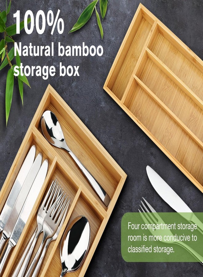 shenee Small Silverware Organizer, Bamboo Drawer Organize, Bamboo Silverware Drawer Organizer, Spoon Flatware Storage with Grooved Drawer Dividers - Image 4